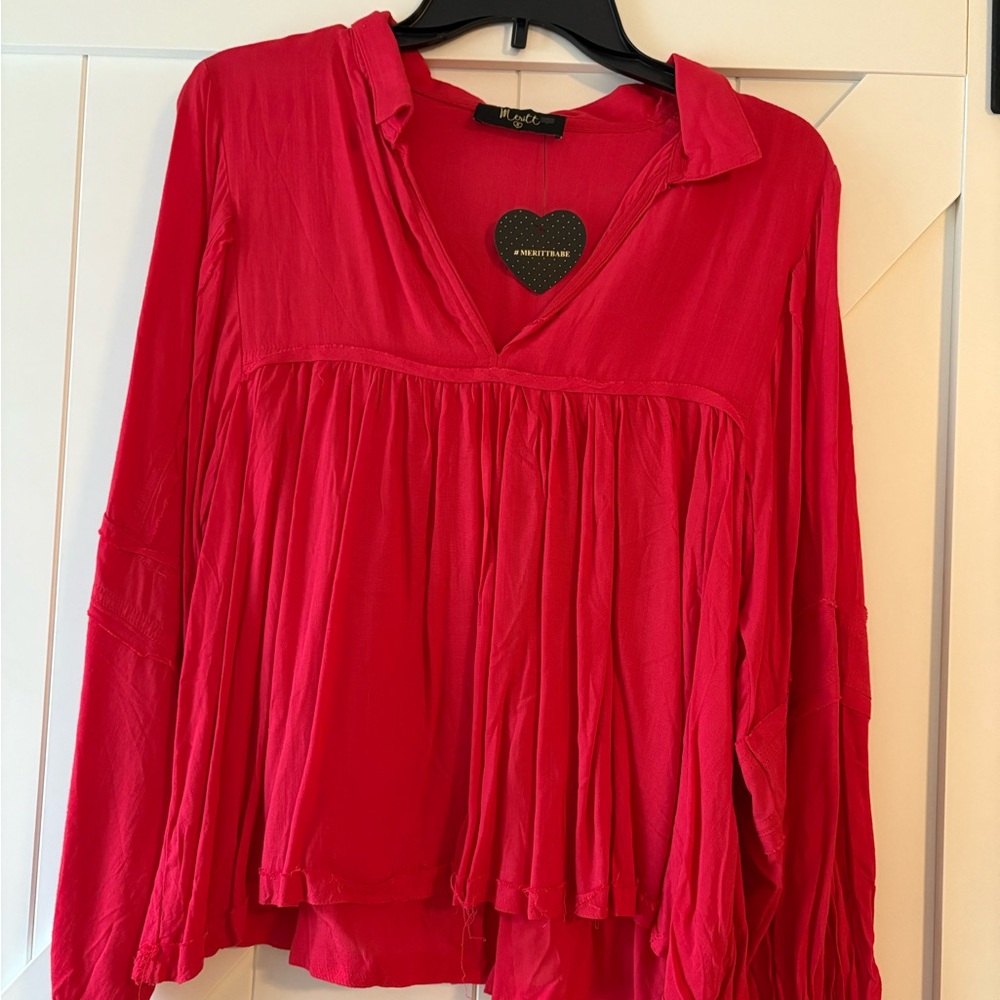 Free People Vibrant Red Blouse
